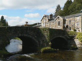 Bridge over Afon Colwyn in the village of Beddgelert, Wales