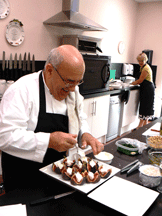 Chef Franco Taruschio making Mascarpone Figs at The Chef's Room Fish and Cookery School at Blaenavon, south Wales,