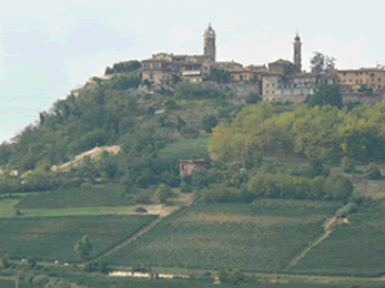 The hilltop town of La Morra in Piemonte, Italy