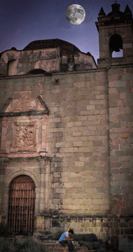 Moon over church, Oaxaca