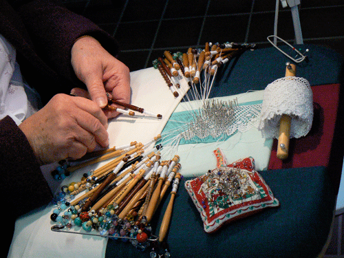 Ruth Eres demonstrated the painstaking art of lacemaking