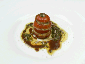 TOMATO TOWER  with Sunflower Seeds-Watercress Pesto