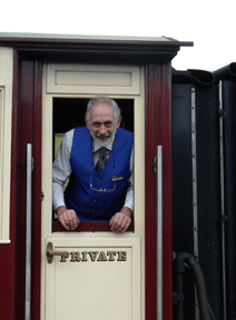 Conductor Andy Giess on the steam train from Beddgelert