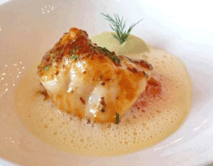 Monk fish at Le Cheval Blanc restaurant in hotel Les Trois Rois