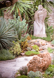 Sculpture and cacti in Pozos