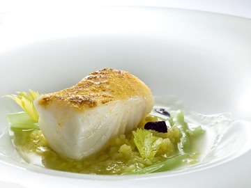 Cod with celery sauce and curry crust