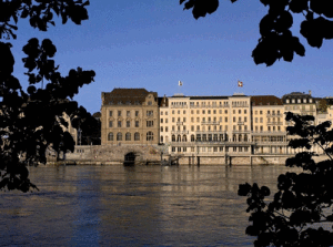 Les Trois Rois's terrace as seen from across the river