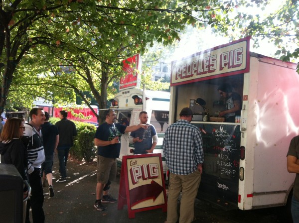 Lining up for lunch.