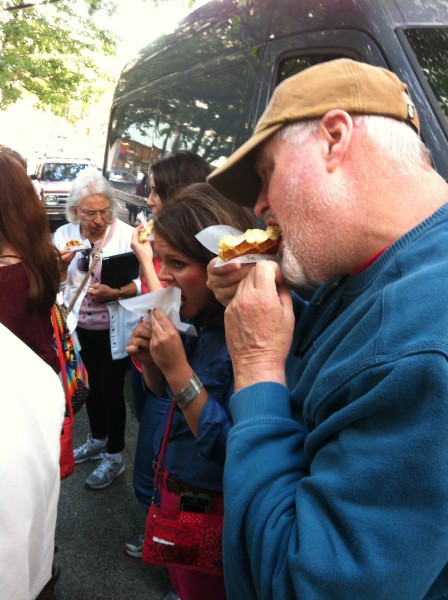 Our tour group enjoying the "gaufres".