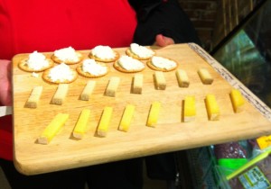 Cheese samples at K. Horton Specialty Foods.