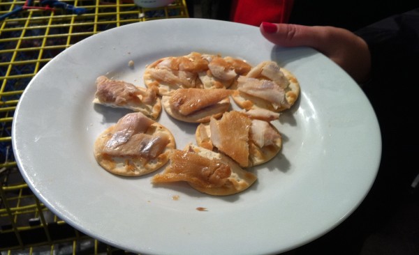 Smoked trout samples at the Harbor Fish Market.