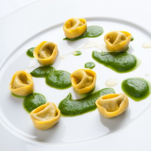 Parini's Tortelli stuffed with mussels and topped with a lettuce sauce 