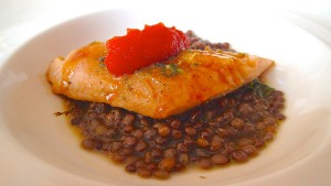 Tassa's Japanese yellow trout with ketchup and lentils from Ustica