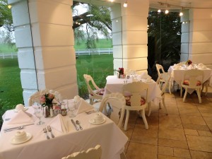 Immaculate tables all set to receive morning breakfast guests.