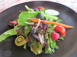 Farmer's Salad featuring fiddlehead ferns.
