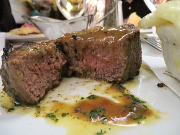 The inside of a perfectly cooked steak.